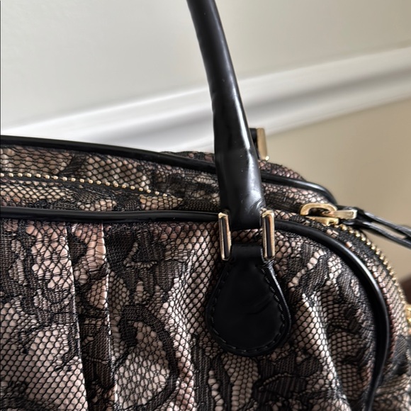 Valentino Garavani Black Leather Satchel with Lace Overlay - Picture 10 of 12